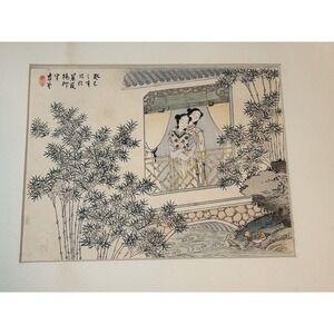Original Meiji Era Japanese Woodblock Printing Beauties‎ Watching Mandarin Ducks